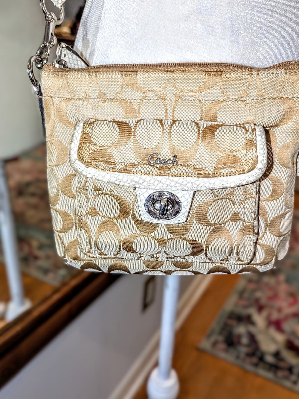 Coach Penelope Signature Canvas Crossbody Bag in Khaki With Snakeskin Details